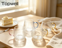 Tasse en verre borosilicate haut de gamme TOPWELL 400 ml avec poignée colorée, style moderne, résistante à la chaleur, passe au micro-ondes, passe au lave-vaisselle