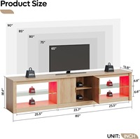 Console TV élégante en bois cannelé style ferme avec éclairage LED, meuble de rangement cannelé, étagères réglables et rangement ouvert