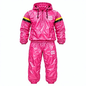 Custom Pink Hooded Sauna Suit Women <b>Men</b> Shiny Sweat Tracksuit Half Zip Pullover Jacket Pants Set <b>Thermal</b> Workout Fitness Wear - Product Image 1