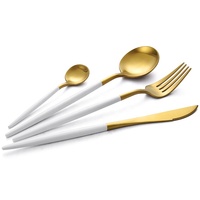 Luxury Custom logo Restaurant Dinnerware Cutlery Dinnerware Spoon Fork Knife White Gold Stainless Steel 18/10 Flatware Sets