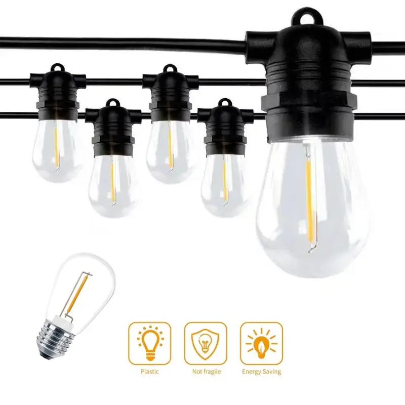 Commercial Grade Connectable party Hanging Light 110v 48ft 15 Shatterproof Bulbs S14 decorative led Outdoor Garden String Lights