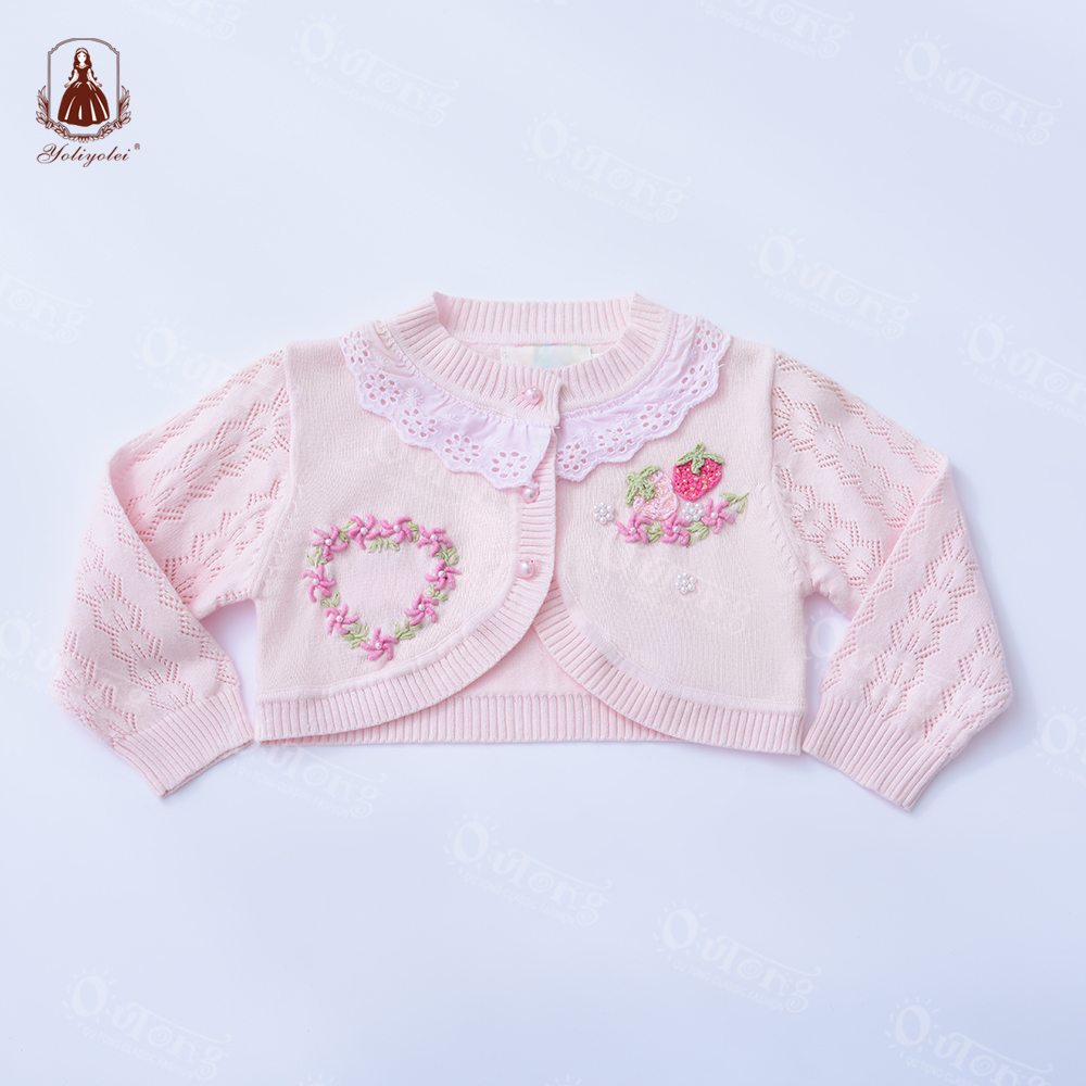 Yoliyolei, новый дизайн, кружевная вышивка, длинный вязаный крючком свитер, пальто для девочек, детский корейский вязаный кардиган, платья для девочек