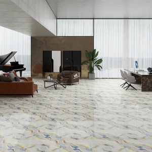 Carrelage de sol en porcelaine poli de luxe moderne personnalisé imprimé avec un aspect de marbre bleu or 600x600 pour salon et chambres à coucher - Product Image 6