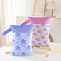 Tas Popok Reusable Polyester 25*35CM, Desain Cetak Fashion, Tahan Air, Anti Bocor, Dua Kantong, Dua Resleting, Model Tas Jinjing