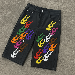 Shorts in <span class=keywords><strong>pelle</strong></span> di alta qualità da uomo con strass Vintage Vintage con ricamo al ginocchio con ricamo personalizzato - Product Image 1