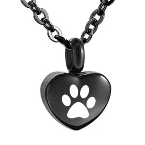 Joyería de cremación para cenizas, collar de urna conmemorativa con estampado de pata de perro, colgante de recuerdo, Collar de plata/oro rosa/corazón negro - Product Image 1