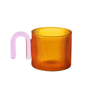 Изготовленная на заказ разноцветная стеклянная чашка с U-образной ручкой кружка для кофе кружка для молочного чая офисные чашки креативная посуда для напитков подарок на день рождения
