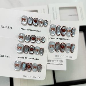 TSZS En gros <span class=keywords><strong>Faux</strong></span> ongles à presser en acrylique faits main, 10 pièces, courts, ronds, carrés, nude, effet œil de chat, nœud 3D, artisanaux - Product Image 1