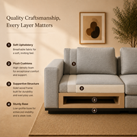 Canapé modulaire en forme de L moderne et écologique avec chaise longue en cuir véritable, sièges en tissu gris garnis d'éponge pour appartement et hôtel