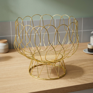 Panier de rangement moderne en fil doré, corbeille à fruits ronde en métal 21 cm, design durable pour la décoration du salon - Product Image 6
