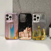 Personnalisé OEM De Luxe Électrolytique Nouvelle Ville Scape Style Arabe Argent pour iPhone Étui de Téléphone Mobile Couverture en Cuir PU