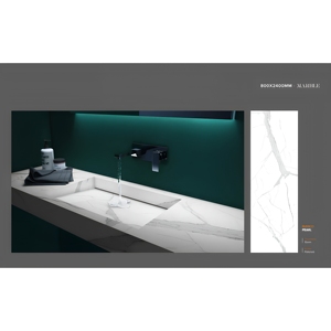 Losas de porcelana sinterizada de piedra Calacatta Bianco de cuerpo completo de 800x2400 mm y 15 mm de grosor, con aspecto de mármol, para interiores de hoteles de lujo. - Product Image 2
