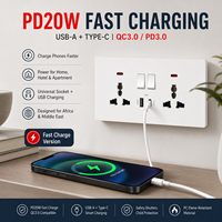 Prise murale universelle DepoGuye 13A pour usage industriel et hospitalier, avec USB Type C PD20W à charge rapide, 1/2 prises avec interrupteur, 3 broches