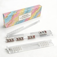 Ensemble de Mahjong américain élégant à motif de jeu vidéo avec supports et pousseurs magnétiques automatiques, support de jeu en acrylique bleu clair