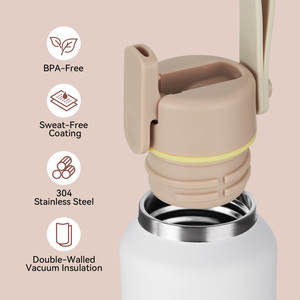 Bouteille d'eau isotherme en acier inoxydable 304 à double paroi, thermos sous vide sans BPA, couvercle à paille rabattable anti-fuite, bouteille de boisson pour l'extérieur - Product Image 2