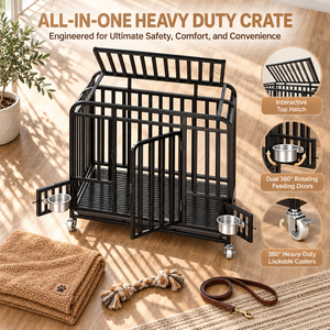 Jaula Reforzada Grande para Perros con Tubo 3.0, Caseta Interior con Separador de Inodoro, Puerta de Alimentación y Tapa Superior para Golden Retriever y <span class=keywords><strong>Border</strong></span> <span class=keywords><strong>Collie</strong></span> - Product Image 5