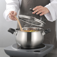 Marmite à soupe en acier inoxydable à double anse, sans revêtement, compatible lave-vaisselle, compatible gaz et induction, couvercle en verre, pour usage domestique, batterie de cuisine épaissie