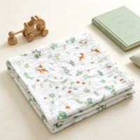 Couverture d'emmaillotage pour bébé en gaze de coton froissée double couche, imprimé cerf et lapin, douce, serviette de bain pour nouveau-né, couverture de poussette et de berceau