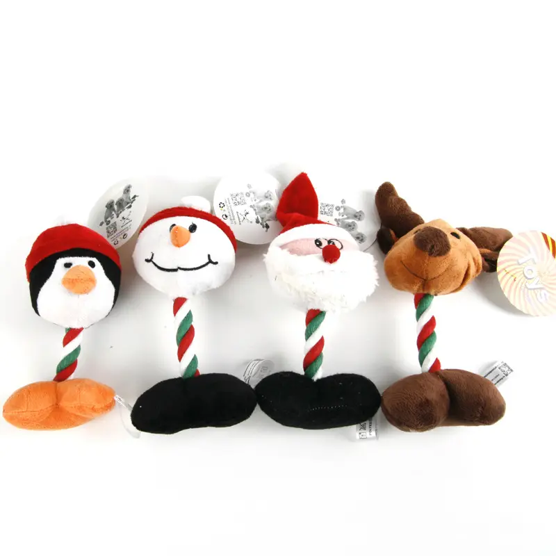 Animal de pelúcia, venda quente de animal de pelúcia, papai noel, cachorro, mastigar, brinquedos, corda de algodão, cão, brinquedos para presente de natal