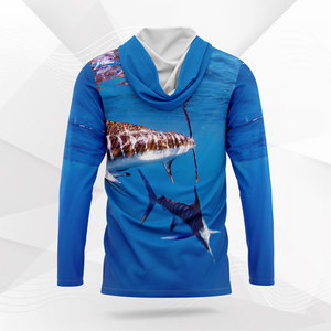 Chemises de pêche pour hommes sur mesure en gros, 100% polyester, <span class=keywords><strong>anti</strong></span>-<span class=keywords><strong>UV</strong></span> UPF50+, à manches longues, avec capuche - Product Image 2