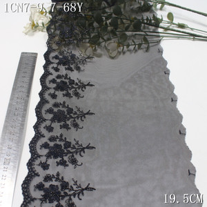 Elegante <span class=keywords><strong>Pizzo</strong></span> <span class=keywords><strong>Nero</strong></span> da 18CM in Tulle Morbido con Motivo Floreale, Bordatura in Voile Ricamato per Abiti da Cerimonia Femminili - Product Image 1