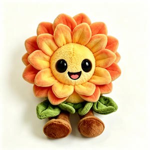 Peluche tournesol personnalisable, jouet en peluche doux orange-jaune avec de grands yeux, adorable personnage fleur en peluche avec jambes et feuilles - Product Image 1