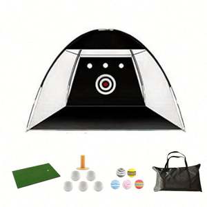 Ensemble de filet d'entraînement de golf portable et cage de frappe avec tapis de frappe en caoutchouc - Tente d'entraînement de golf intérieure/extérieure pour la pratique du swing - Product Image 2