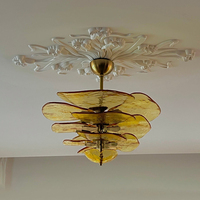 Lustre LED moderne en verre rouge à fleurs, 2700K, blanc chaud doux, pendentif créatif en forme de pétale, pour salle à manger, chambre, salon, art