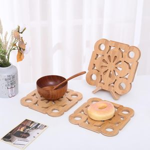 Alfombrilla de madera con aislamiento térmico, 15x15 cm, cuadrada, para mesa de cocina, soporte para ollas anti-quemaduras - Product Image 1