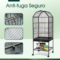 Grande cage à oiseaux en métal sur pied avec roulettes, design à plusieurs niveaux de perchoirs, plateau amovible pour l'élevage quotidien des perroquets