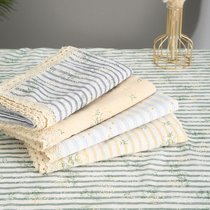 Nordic Style Cotton Linen Table Mat Striped Floral Lace Trim <b>Rectangle</b> Washable Decorative <b>Tablecloth</b> - Product Image 1