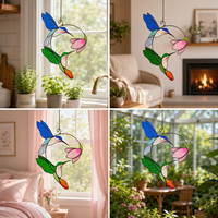 Colibri Couple vitrail Suncatcher Art déco Design fenêtre décoration pour les amoureux des oiseaux parfait cadeau de fête des pères