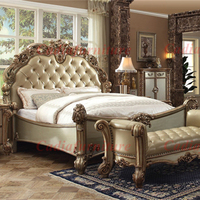 Schlafzimmer möbel im amerikanischen Stil Royal Furniture Antik Gold Schlafzimmer-Sets mit Leder kopfteil