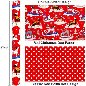 Dog Christmas <b>Wrapping</b> <b>Paper</b> Roll 17 In X 33 Ft Reversible Skiing Puppy Polka Dot Design Gift Craft Packaging - Product Image 3
