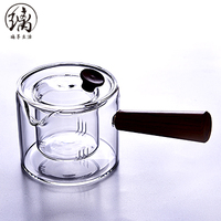 Ensemble de bouilloire à thé en verre borosilicate haute température, pichet à eau, couvercle en bois, capacité de 450 ml, fabrication artisanale, soufflé à la bouche, durable, Japandi