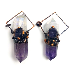 Bijoux soudés plaqués bronze de grande taille Double pointe de cristal Quartz Aura Améthyste Pierre brute Crayon Bullet Pendentif Big Charms - Product Image 5