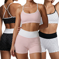 Ensemble de sport 2 pièces pour femme, été, à pois, color block, avec soutien-gorge de sport à bretelles réglables et short de course taille haute