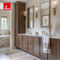 Set Kabinet Vanity Kamar Mandi Gaya Shaker Modern Mewah dari Kayu Oak Solid dengan Wastafel Ganda, Kabinet Vanity Kamar Mandi dari MDF dengan Motif Kayu