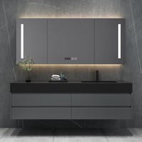 Armoire de salle de bain moderne de luxe Personnalisable Rock Mirror Lumière intégrée Conception intelligente Laque Panneau de porte Lavabo