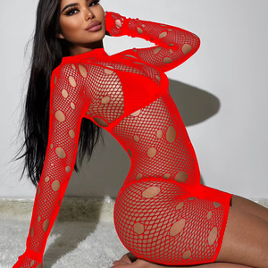 Bodystocking résille sexy manches longues body transparent bas corps complet robe florale pour les femmes - Product Image 1