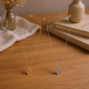 Collar con Colgante Angelina, Tono Oro y Plata, Dije Ovalado de Acero Inoxidable, Estilo Minimalista para Uso Diario, Regalo 45431 - Product Image 2