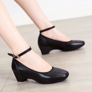 <span class=keywords><strong>Chaussures</strong></span> <span class=keywords><strong>de</strong></span> bureau en cuir noir pour femmes avec talons épais, bout carré, confortables, respirantes et souples pour les trajets quotidiens en été, hiver, automne - Product Image 5