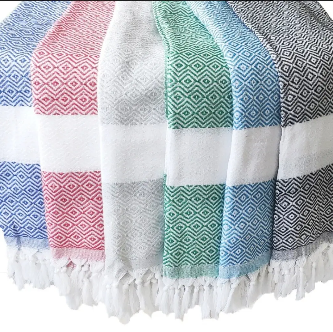 Cotton Turkish Fouta Peshtemal Blanket Jacquard Towel Bath Beach Spa Sauna Hammam Custom Logo Pareo Towel