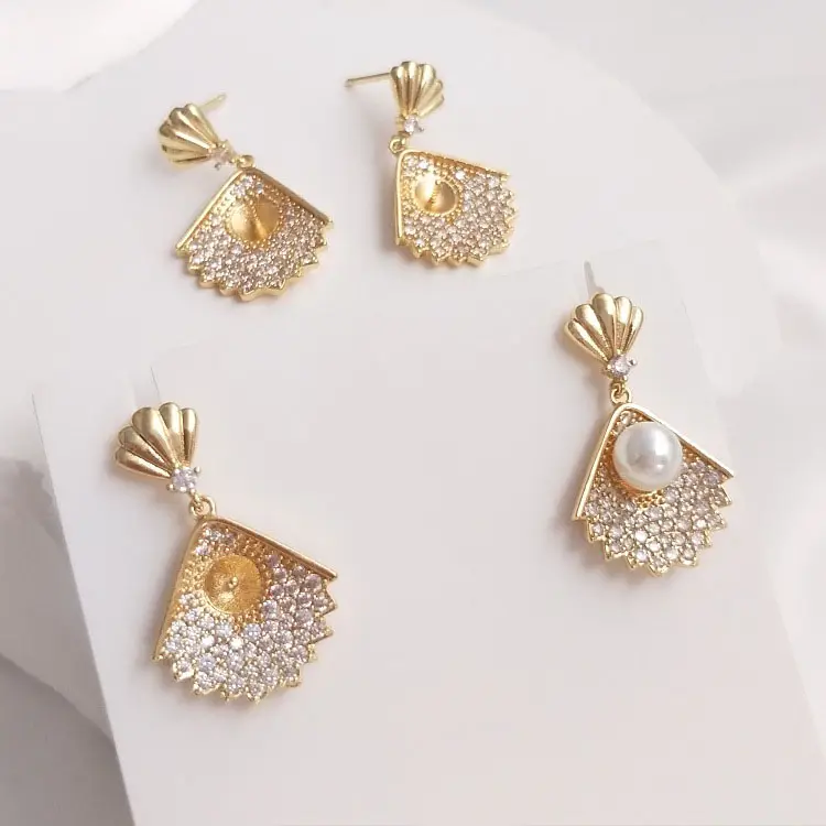 14K Gold Plated Brass Earring Findings Pearl Posts Ear Pad Blank 925s Stud Base for Jewelry Earring Making RS22DTE08