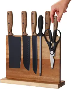 Mutfak aksesuarları manyetik ahşap manyetik bıçak bloğu tutucu raf ahşap bıçaklar manyetik Stand güçlü gelişmiş mıknatıslar ile
