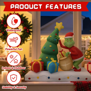 <span class=keywords><strong>Grinch</strong></span> Gonfiabile Natalizio <span class=keywords><strong>di</strong></span> 2,4 Metri con Albero <span class=keywords><strong>di</strong></span> Natale e Sacchi Regalo con Luci LED, Decorazioni Natalizie Gonfiabili per Esterni - Product Image 2