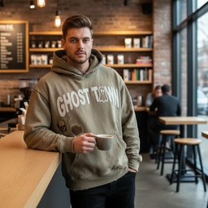 Sudadera con Capucha de Algodón para Invierno, Diseño Grueso de Felpa, Parches Bordados, Gráficos de Letras y Ciudad Fantasma, Unisex, Estilo Vintage Holgado - Product Image 2