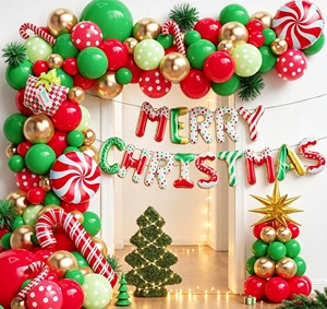 Best Sell Classic Red Green Festive Xmas Latex Foil <b>Balloon</b> <b>Arch</b> Set Candy Cane Party Backdrop Ornaments - Product Image 3