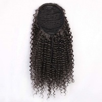 Extensions de queue de cheval Amygirl 100% naturelles, vierges, Remy, cheveux humains européens, bouclés crépus, couleur noire, 100g, avec cordon de serrage, vente en gros