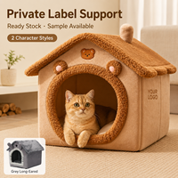 Maison pour chat semi-fermée OEM, chaude pour l'hiver, pliable, détachable, lavable, respirante, confortable, en peluche douce, pour l'intérieur
